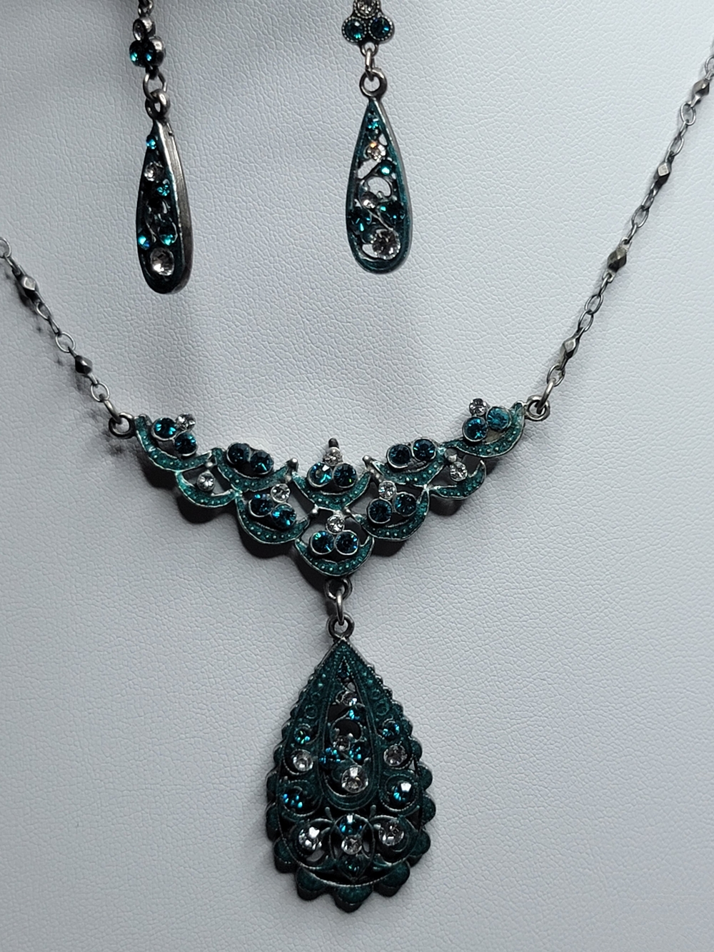 Anne Koplick Teal Crystal Teardrop Necklace & Earring Set - Women Jewelry